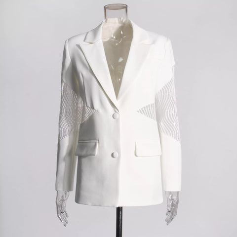 Hollow Out Lace Perspective Patchwork Blazers