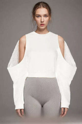 Sweat-shirt à enfiler avec épaules dénudées et diamants
