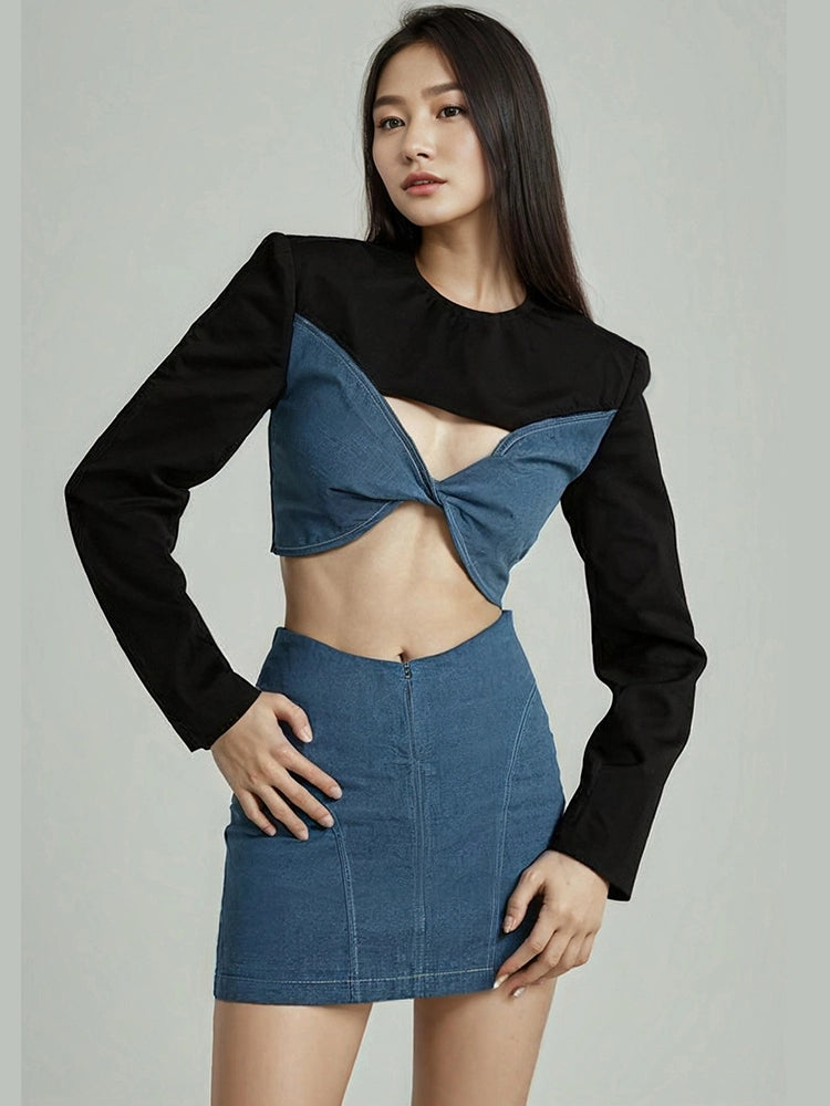 Knot Hollow Exposed Waist High Waist Two Piece Set