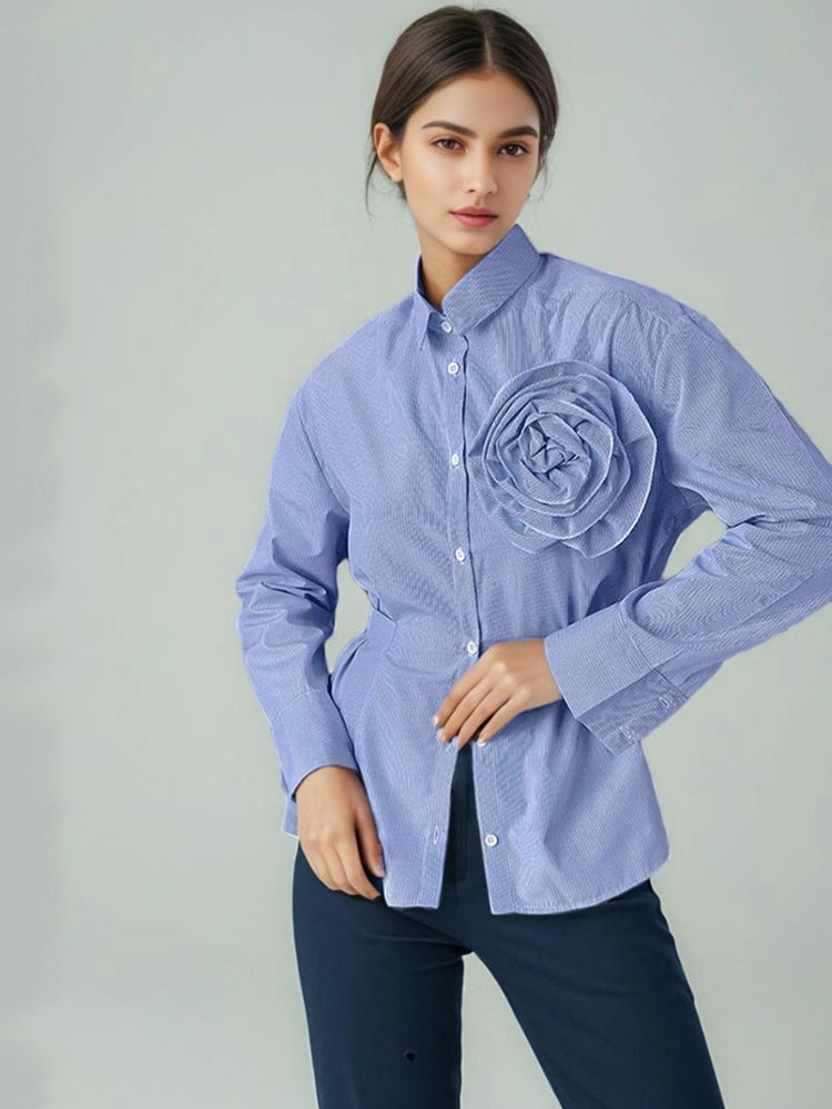 Flower Blue Striped Shirt