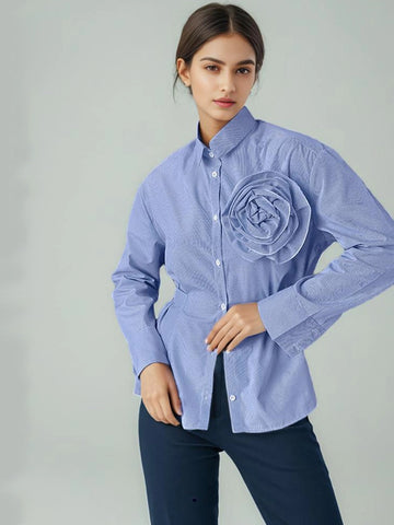 Flower Blue Striped Shirt