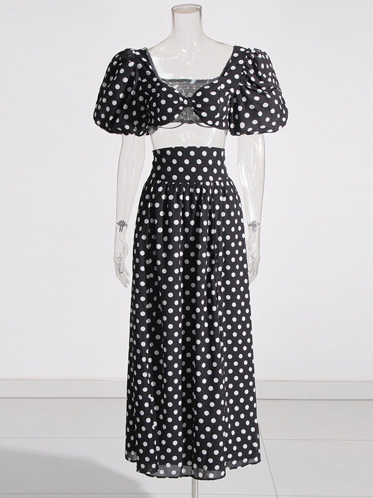 Casual Dot Split Two Piece Set Square Collar