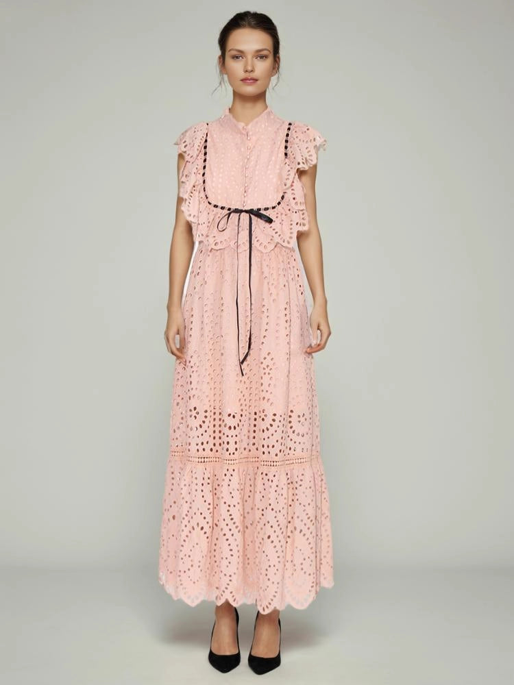 Embroidered Hollow Lace Maxi Dress
