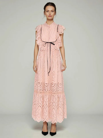 Embroidered Hollow Lace Maxi Dress