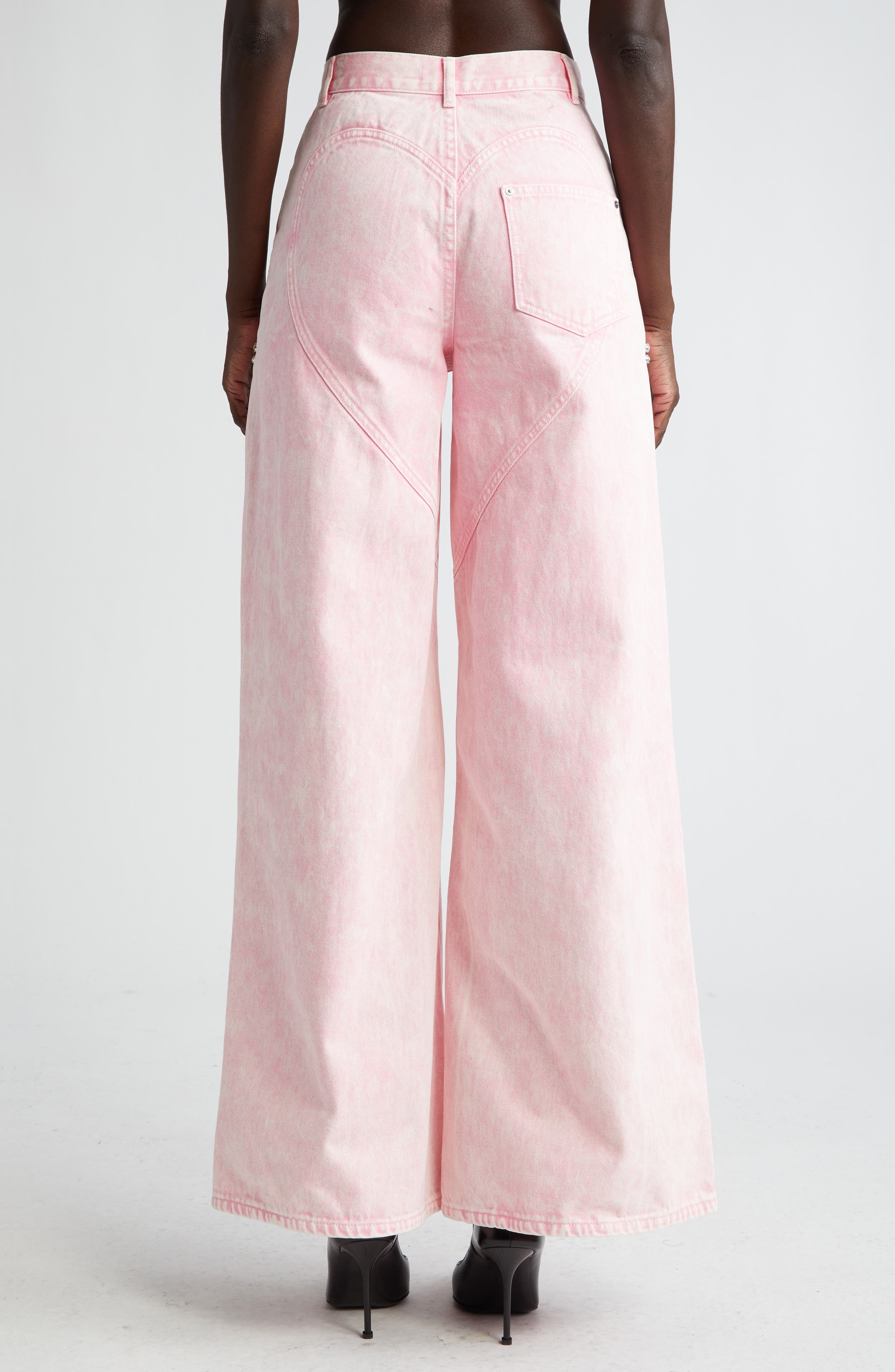 Crystal Cut-Out Straight Jeans - Pink