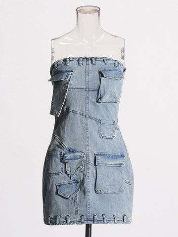 Robe bustier en jean avec poches