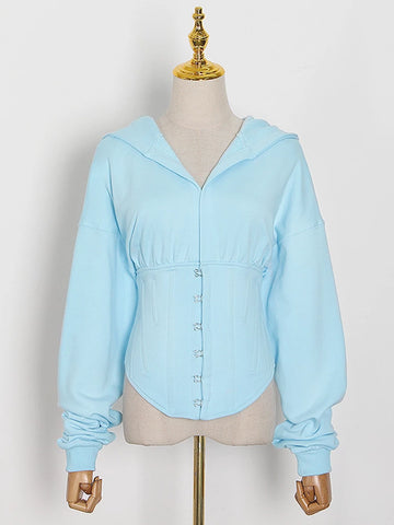 Free Shipping Patchwork Drawstring Slim Sweatshirt