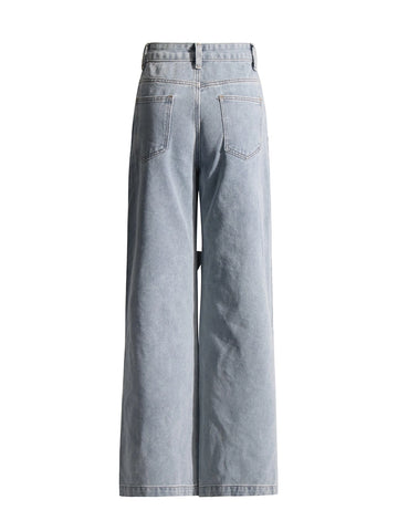 Pantalon en jean décontracté taille haute droit