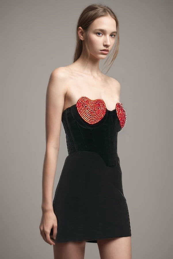 Christmas Peach Heart Diamond A-line Velvet Dress