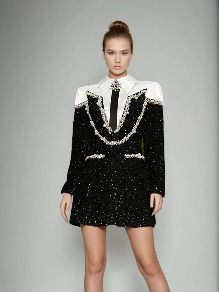 Sequin Studded Long Sleeve A-line Mini Dresses