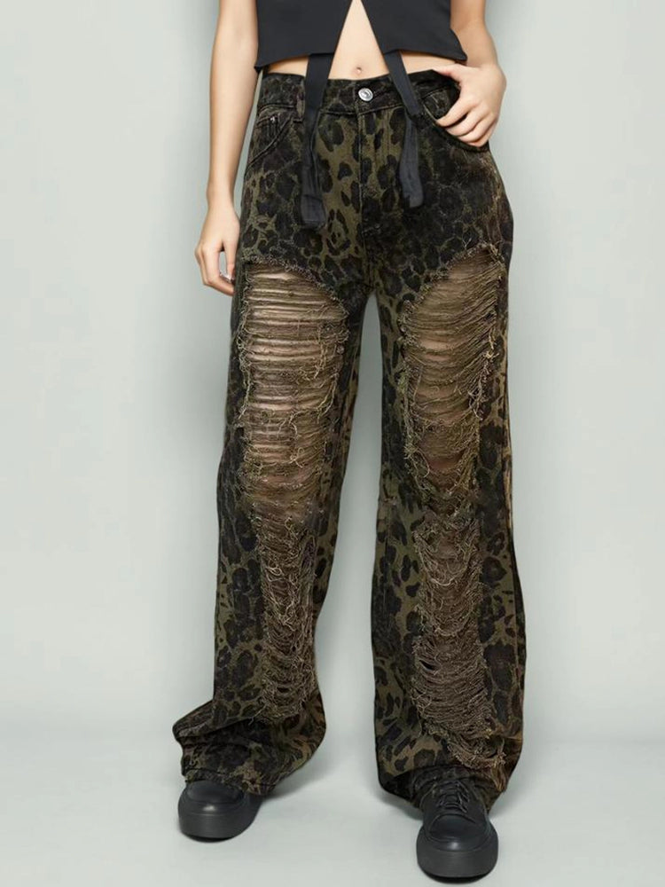 Leopard Print Wide Leg Jeans