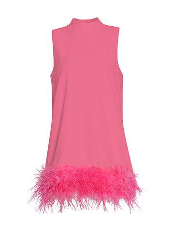 Feathers Hem Sleeveless Minimalsit Mini Dress