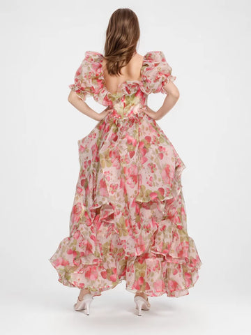 Irregular Ruffled Hem Floral Dresses