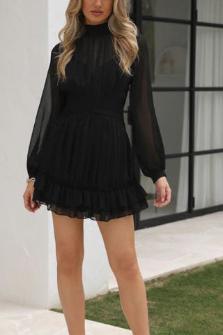 Ruffle Chiffon Mini Dress  - Black