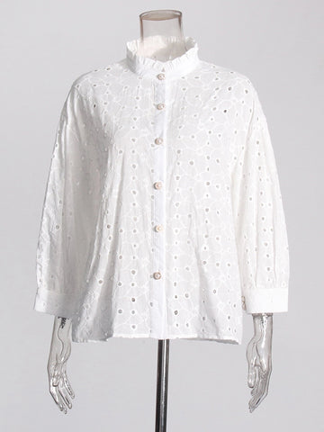 Embroidered Polka Dot Hollow Out White Two Piece Set