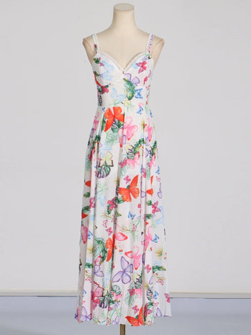 Strapless Printing Hem Slit Maxi Dresses