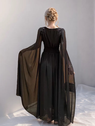 Elegant V Neck Split Slim Pleated Dress