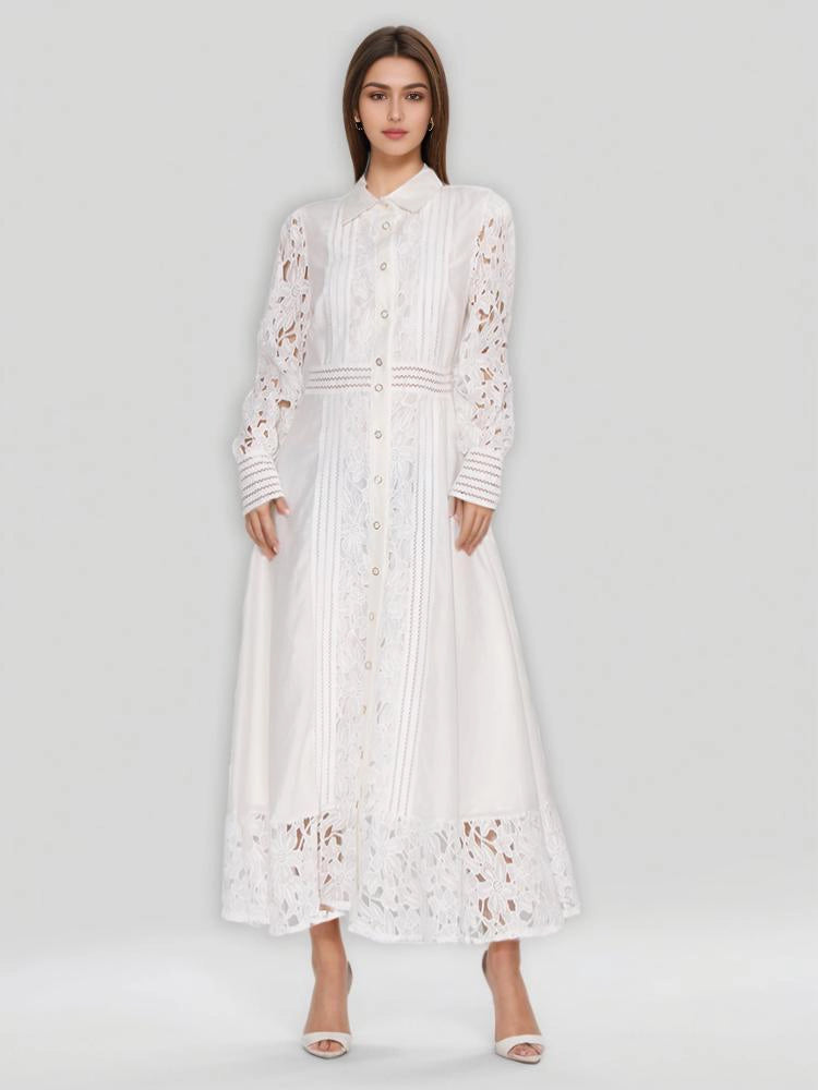 Embroidery Hollow Latern Sleeve Maxi Dress