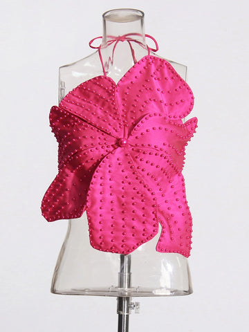 Pearl Flower Bra Tie Up Tank Top Vest