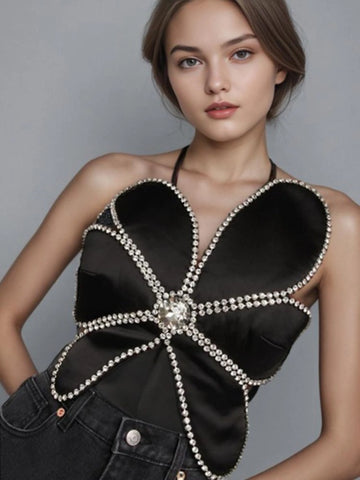 Crystal Embellished Neckline Vest