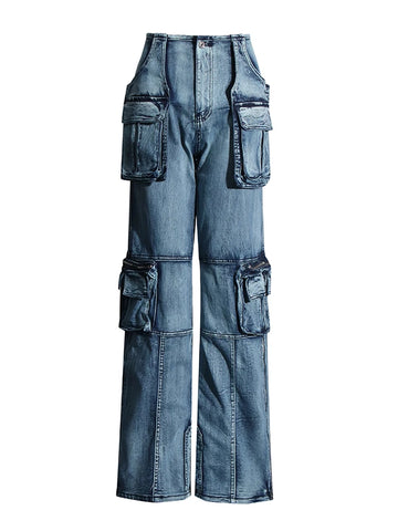 Stereoscopic Pocket Straight Jeans