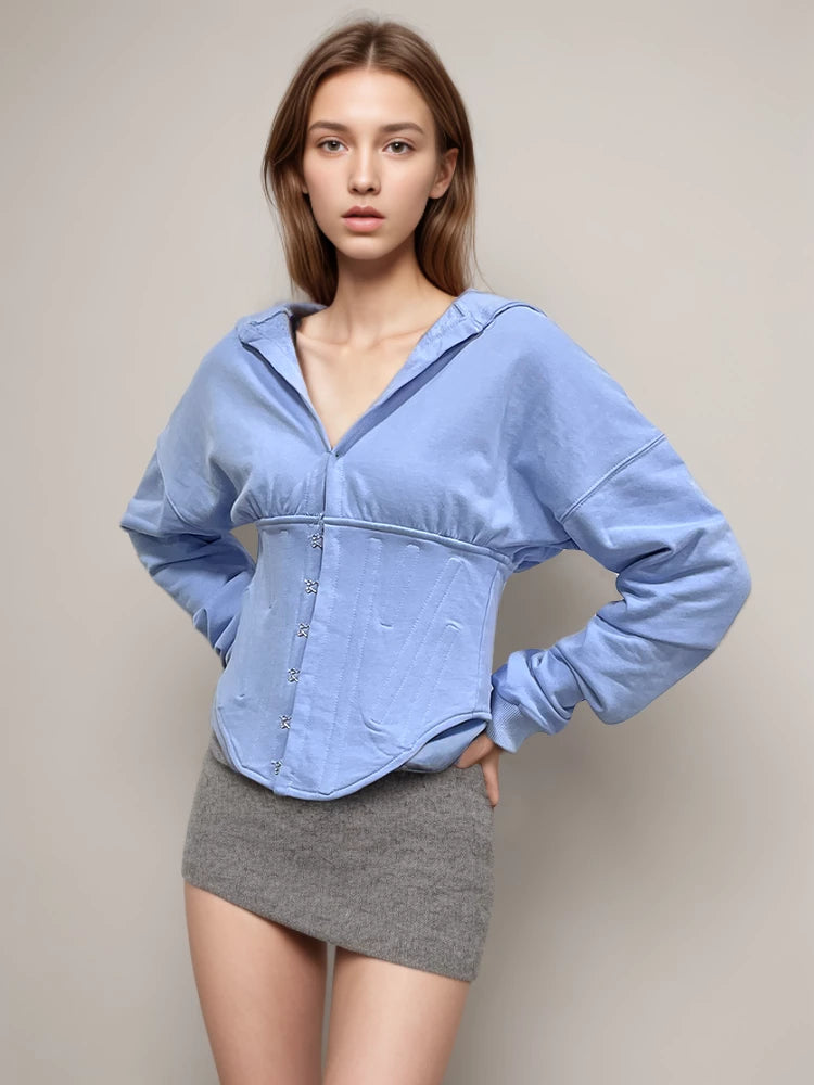 Free Shipping Patchwork Drawstring Slim Sweatshirt