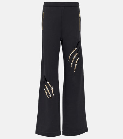 Pantalon large à empiècements creux et diamants