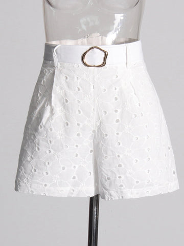 Embroidered Polka Dot Hollow Out White Two Piece Set