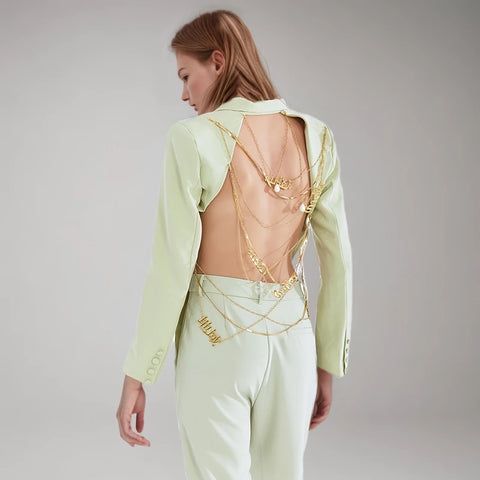 Patchwork Chain Backless Blazer