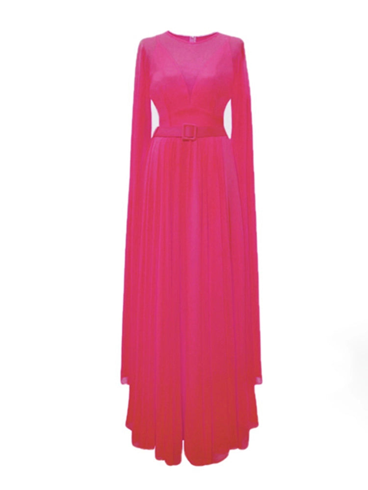 V Neck Belt Maxi Dresses