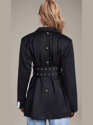 Lace Up Slimming V neck Blazer Coat