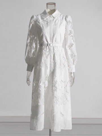 Robe longue ajourée en dentelle brodée à manches longues