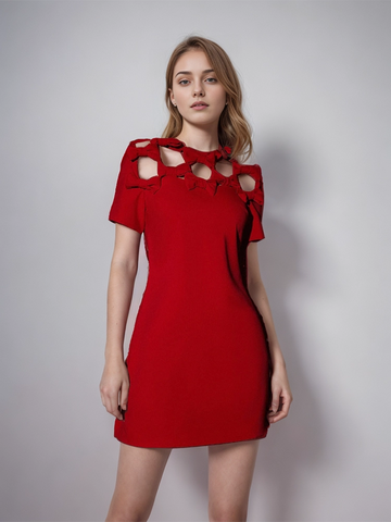 Bow Hollow Out Mini Dresses Red