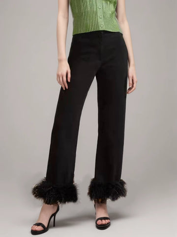 Pantalon en jean droit noir à plumes