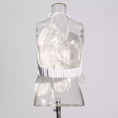 Pearl Flower Bra Tie Up Tank Top Vest