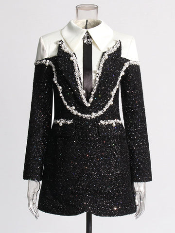 Sequin Studded Long Sleeve A-line Mini Dresses