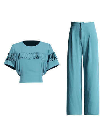 Round Neck Short Sleeve Patchwork Two Piece Set