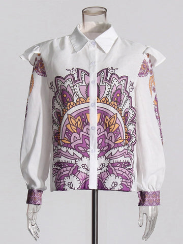Printed Flip Collar Two Piece Set