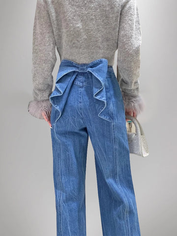 Bow High Wiat Straight Leg Jeans