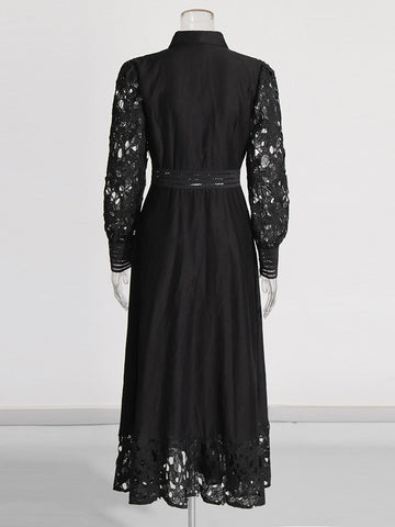 Embroidery Hollow Latern Sleeve Maxi Dress