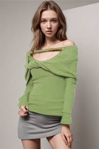 Knitting Slash Neck Knitting Sweater For Long Sleeve