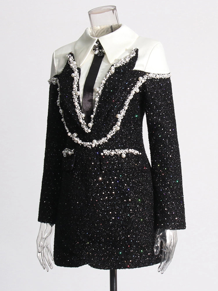 Sequin Studded Long Sleeve A-line Mini Dresses