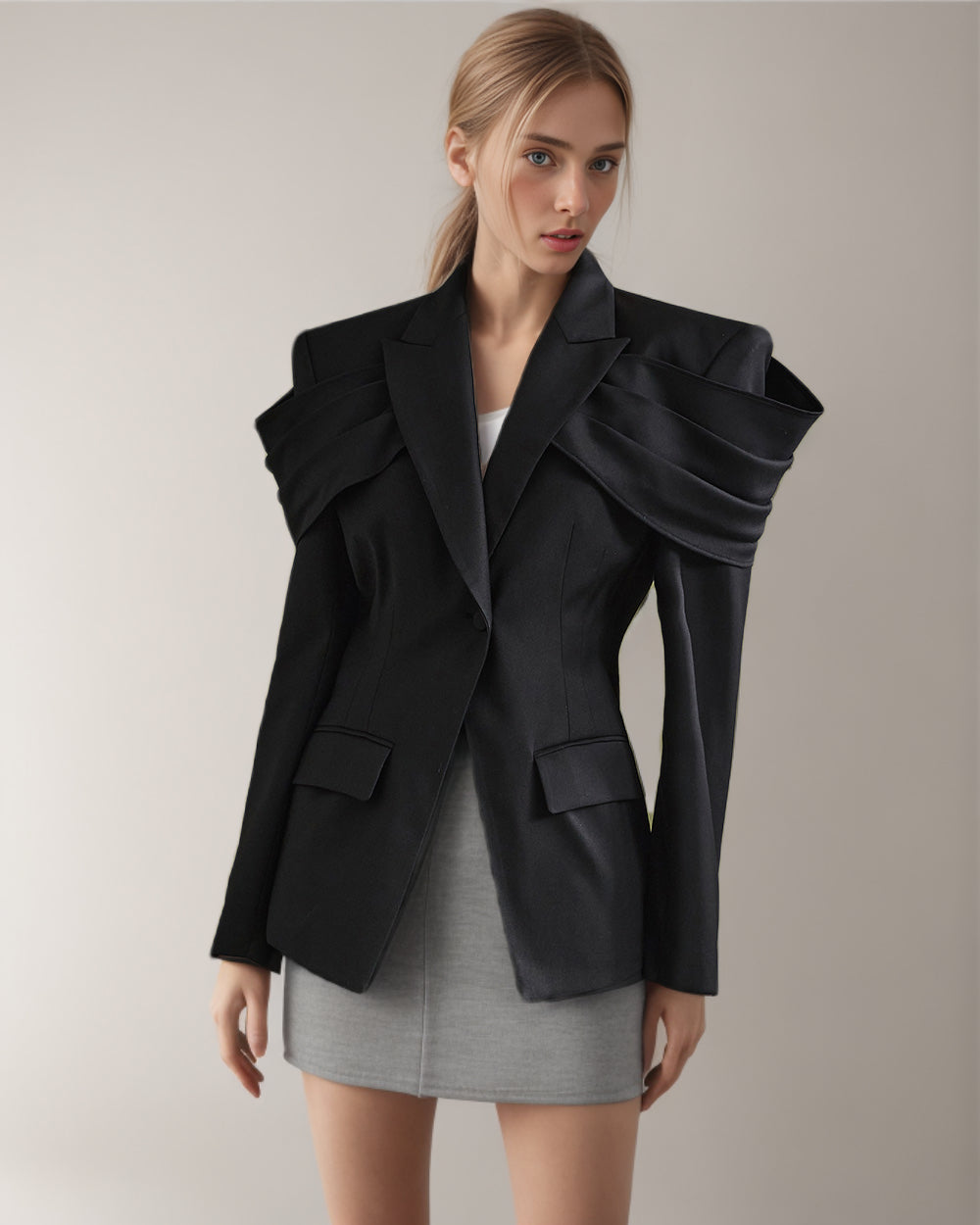 Pleated Patchwork Jacket Blazer