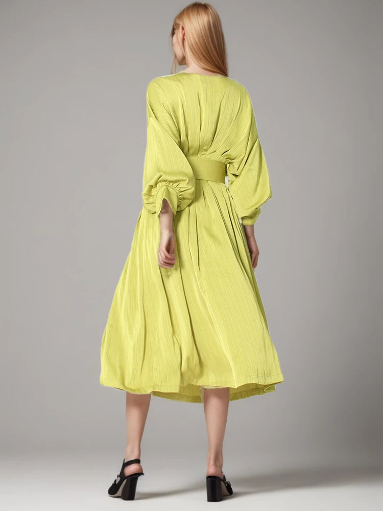 Ruched Midi Long Sleeve Dress Loose