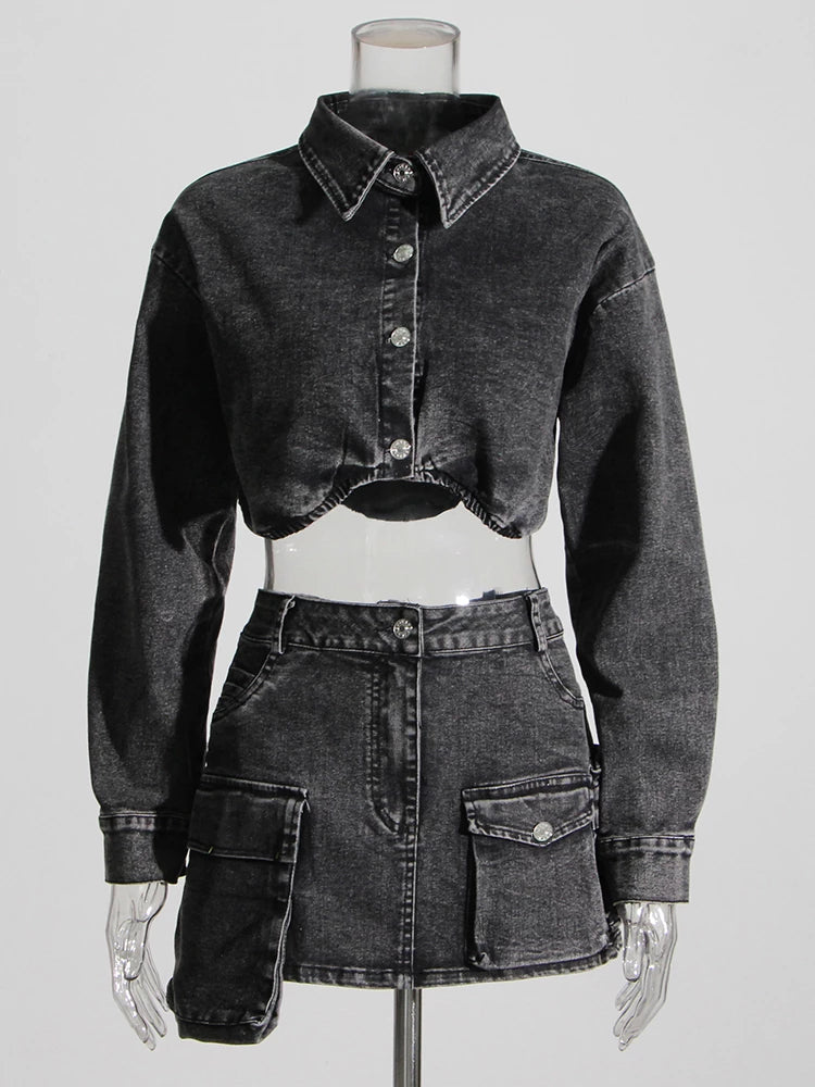 Denim Two Piece Sets For Long Sleeve