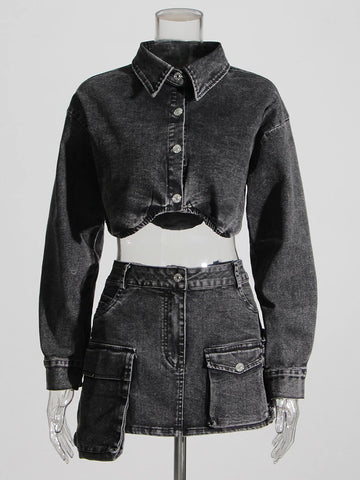 Denim Two Piece Sets For Long Sleeve