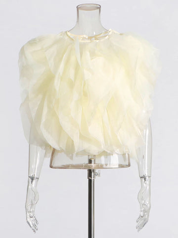 Spliced Ruffle Edge Sleeveless Blouse