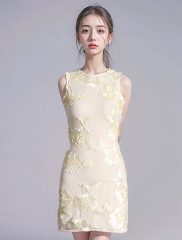 Embroidered Flower Backless Slim Fit Vest Dresses