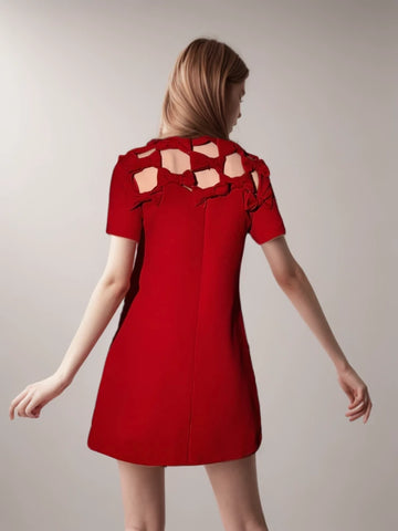 Bow Hollow Out Mini Dresses Red