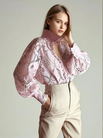 Embroidered Hollow Bubble Sleeve Shirt